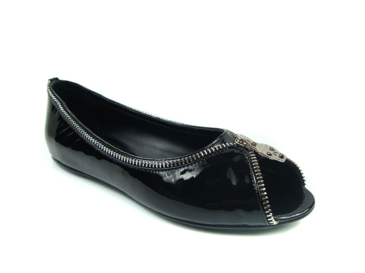 Alexander McQueen Leather zip Flat Shoes Black