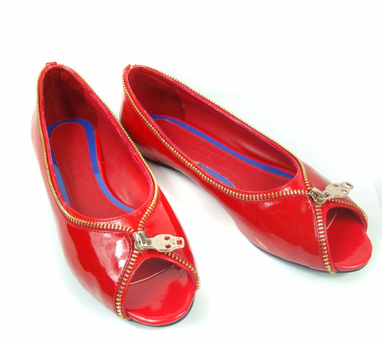 Alexander McQueen Leather zip Flat Shoes Red