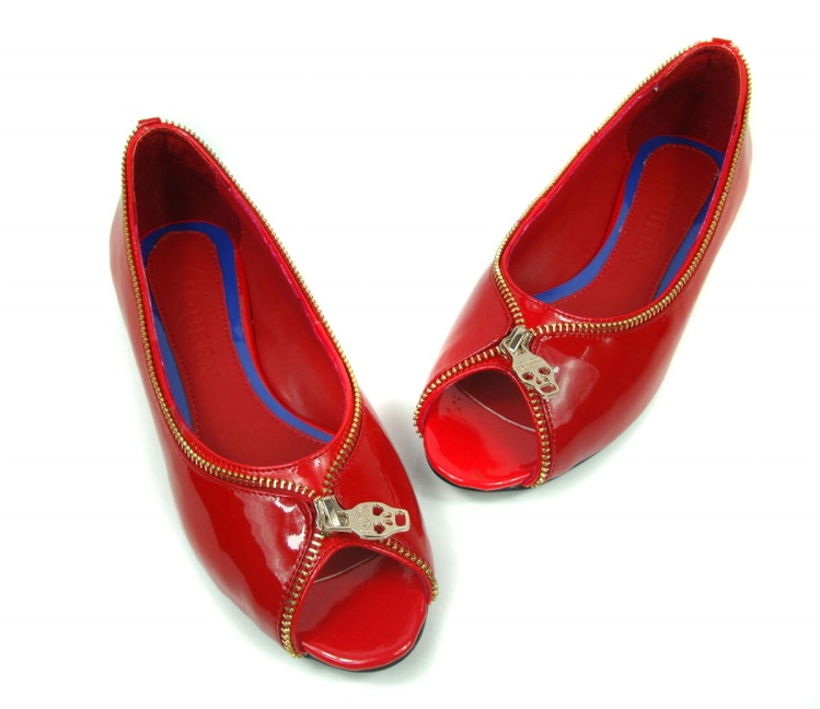 Alexander McQueen Leather zip Flat Shoes Red