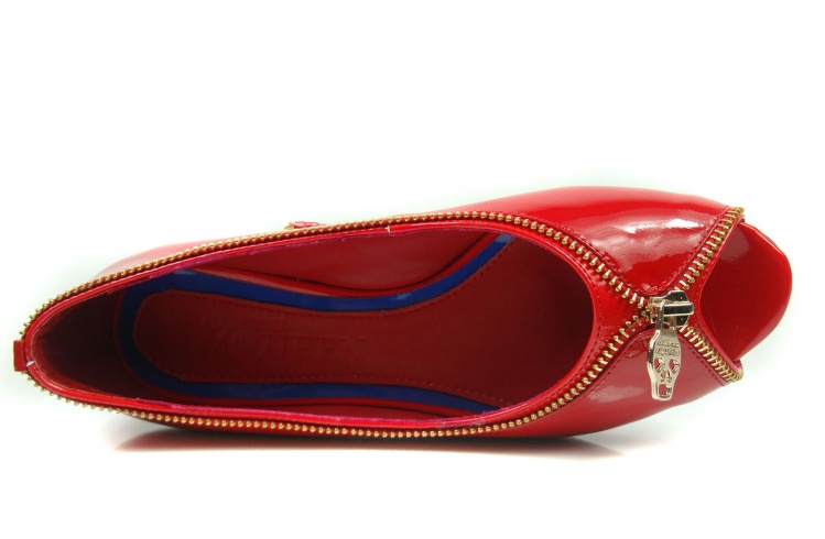 Alexander McQueen Leather zip Flat Shoes Red