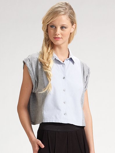 Alexander Wang Knit and Woven Short Sleeve Shirt