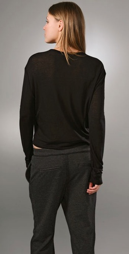 Alexander Wang 1x1 Rib Long Sleeve Tee with Pocket (Black)