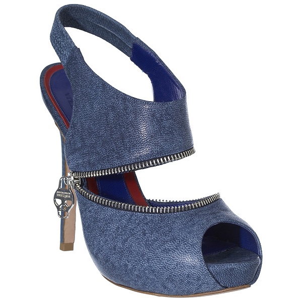 Alexander McQueen Zipper Skull Slingback Sandals Blue