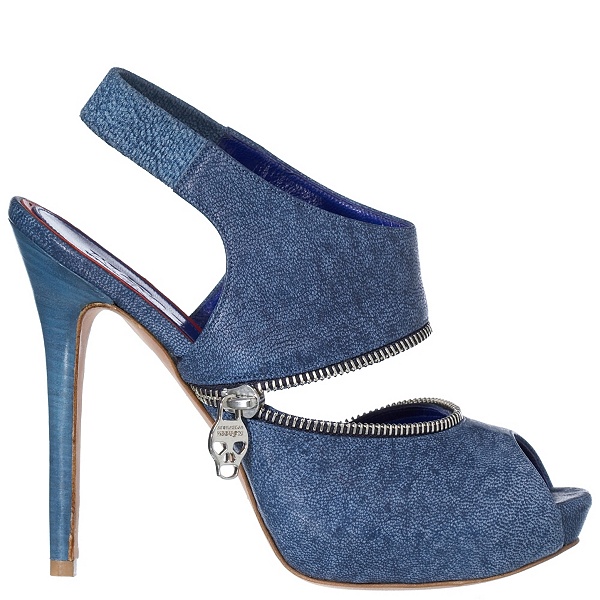 Alexander McQueen Zipper Skull Slingback Sandals Blue