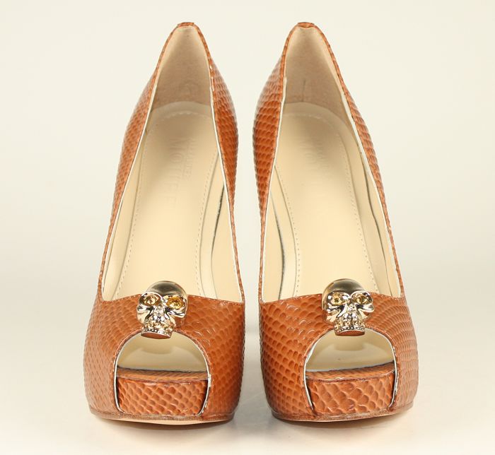 Alexander McQueen Brown Skull Peep-Toe Pumps