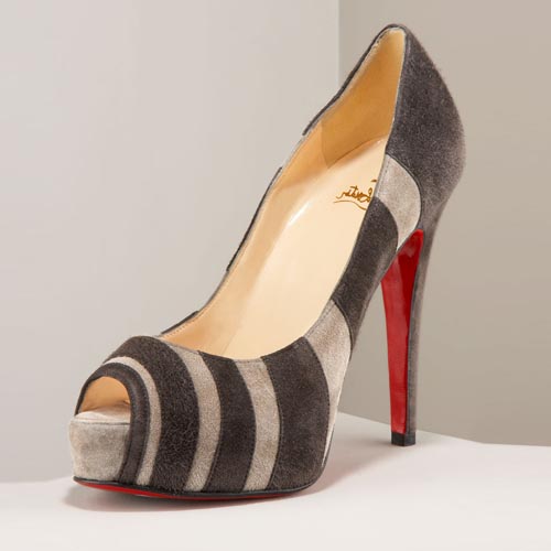 Christian Louboutin Bicho Striped Suede Pump(gray)