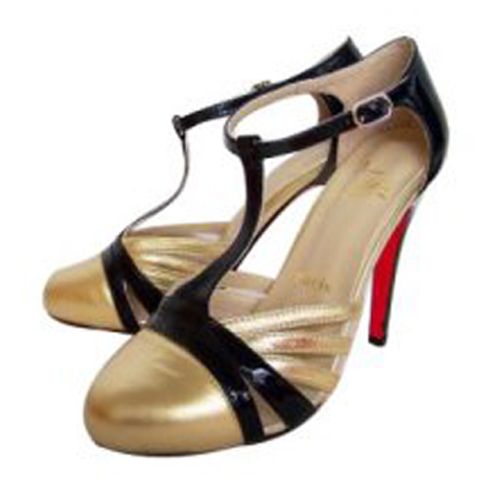 Christian Louboutin Cap-Toe T-Strap d'Orsay golden