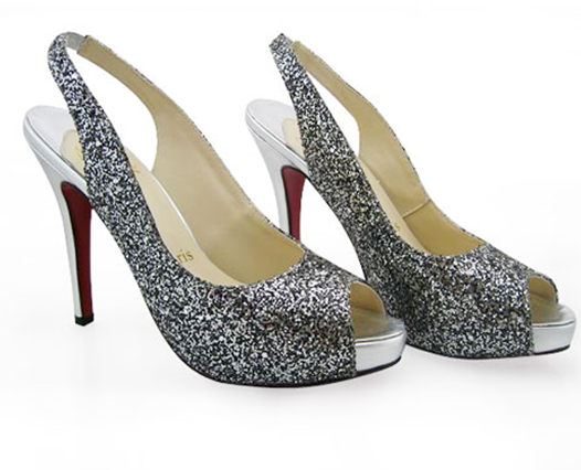 Christian Louboutin Glitter Sling Back Heel Silver