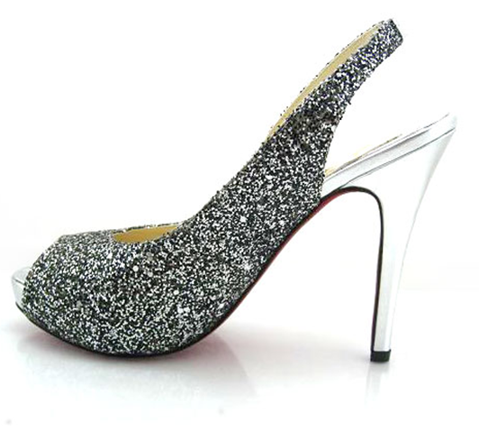 Christian Louboutin Glitter Sling Back Heel Silver