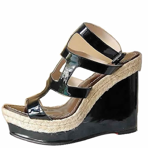 Christian Louboutin Patent Ankle-Wrap Espadrille Black