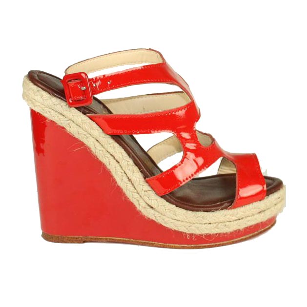 Christian Louboutin Patent Ankle-Wrap Espadrille cherise