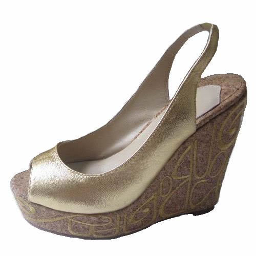 Christian Louboutin Metallic Cork Platform Wedge Gold