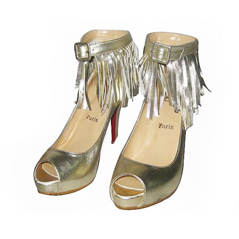 Christian Louboutin Peep-toe Suede Fringe Pump in Gold