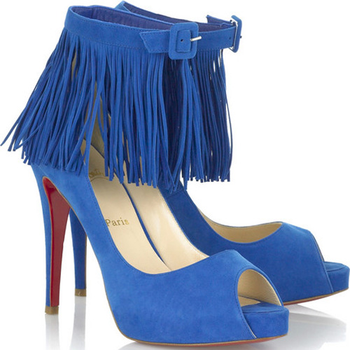 Christian Louboutin Suede Fringe Pump Bright blue