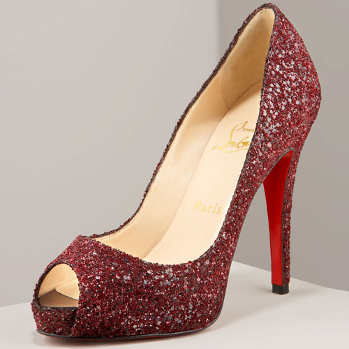 Christian Louboutin Glittered Platform Pump Oxblood