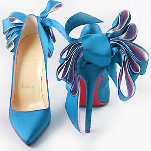 Christian Louboutin cyan satin anemone pumps